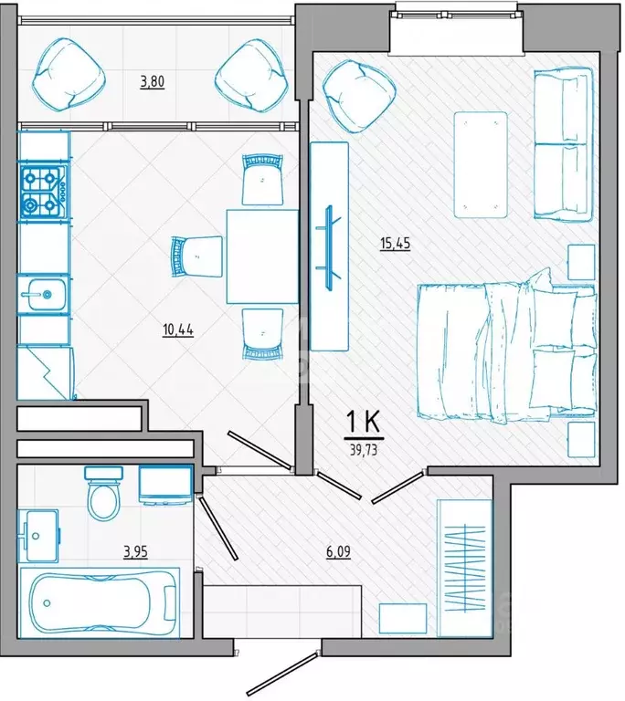 1-к кв. Курская область, Курск ул. Росинка, 7 (43.29 м) - Фото 1