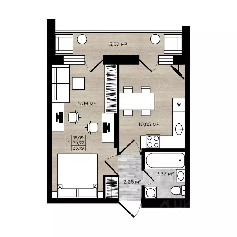 1-к кв. Ярославская область, Ярославль Северный жилрайон, 15-й мкр, 1 ... - Фото 1