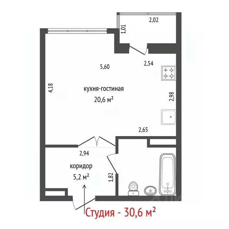 Студия Свердловская область, Екатеринбург ул. Машинная, 44к2 (30.6 м) - Фото 2