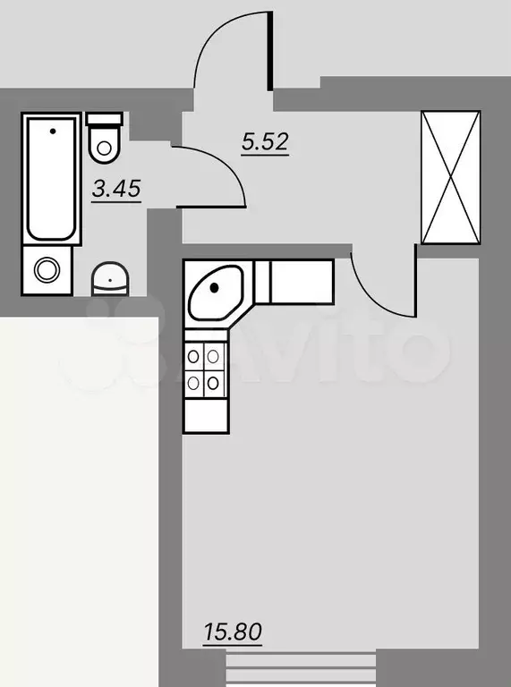 Квартира-студия, 24,7 м, 1/4 эт. - Фото 1