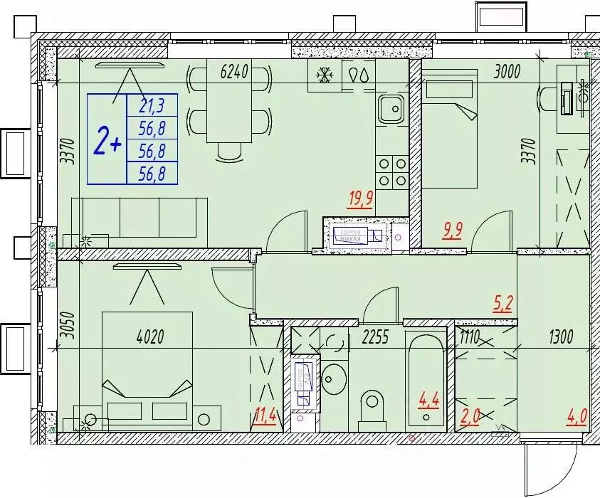 3-к кв. Астраханская область, Астрахань ул. Бэра, 29 (56.8 м) - Фото 2