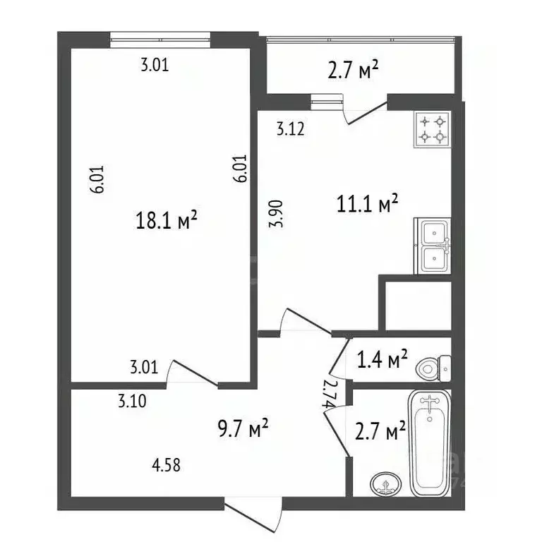 1-к кв. Санкт-Петербург Пулковское ш., 36к4 (43.0 м) - Фото 2
