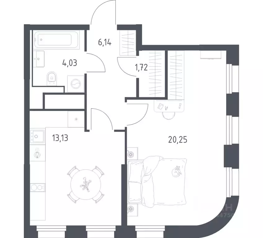 1-к кв. Москва Квартал на воде жилой комплекс, к5 (45.27 м) - Фото 1
