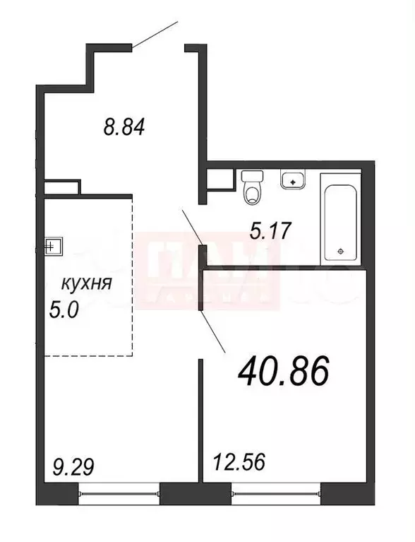 1-к. квартира, 41 м, 7/12 эт. - Фото 0