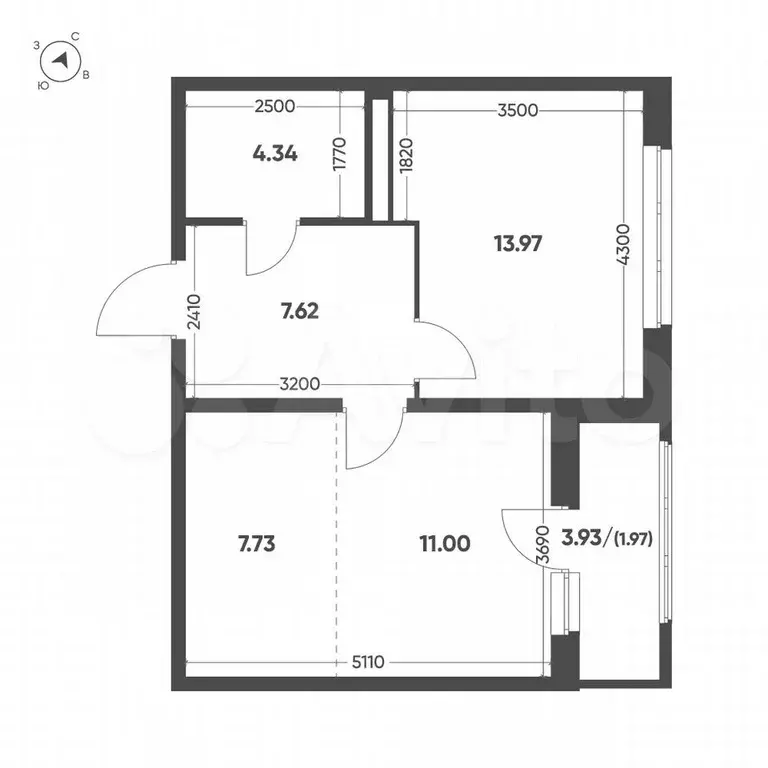 1-к. квартира, 46,6 м, 14/15 эт. - Фото 1