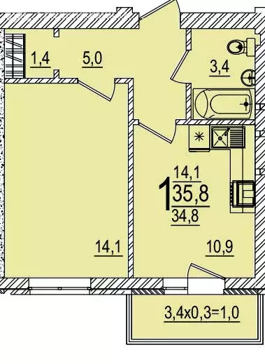 1-комнатная квартира: посёлок городского типа Яблоновский, улица ... - Фото 1