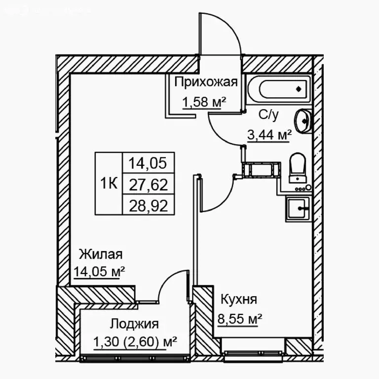 1-комнатная квартира: Волгоград, улица Голубева, 1к1 (28.92 м) - Фото 1