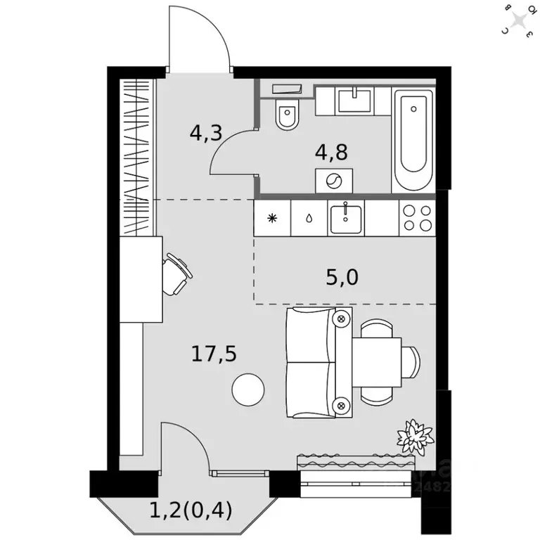 Студия Татарстан, Казань Фриссон жилой комплекс (31.9 м) - Фото 2