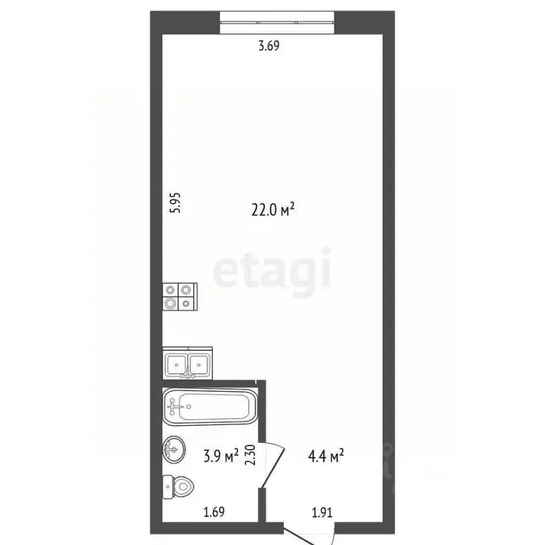 Студия Кемеровская область, Кемерово ул. Терешковой, 39А (30.9 м) - Фото 2