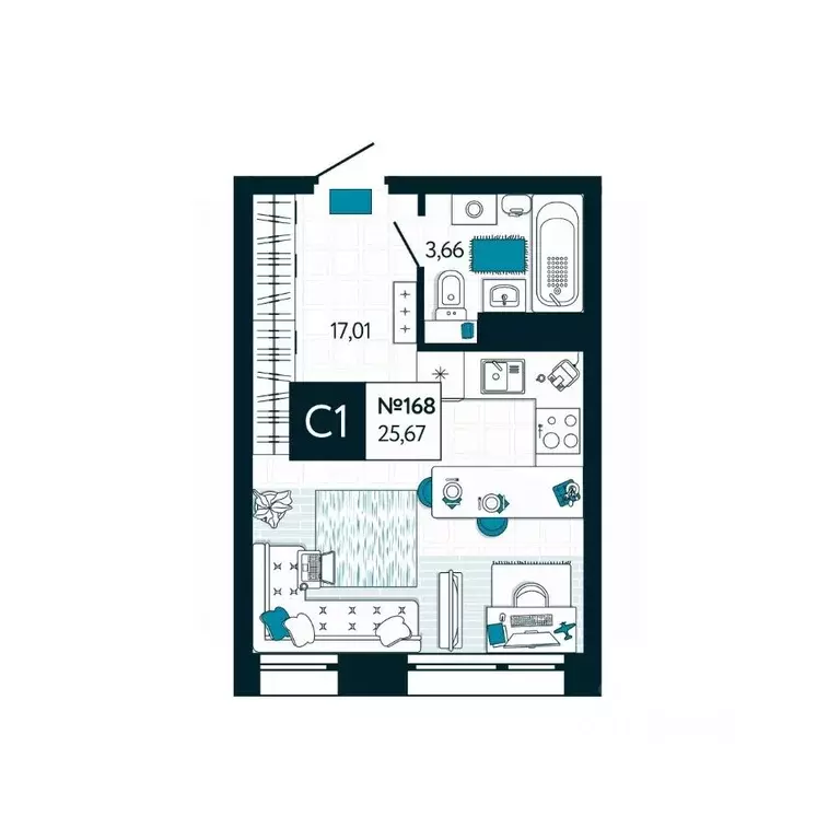 Студия Тульская область, Тула ул. Чмутова, 158Д (25.67 м) - Фото 1