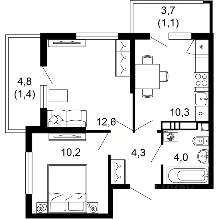 2-к кв. Краснодарский край, Сочи пос. Кудепста,  (43.9 м) - Фото 0