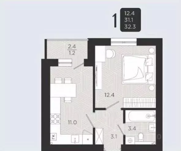 1-к кв. Калининградская область, Пионерский Октябрьская ул., 2к1 (32.4 ... - Фото 2