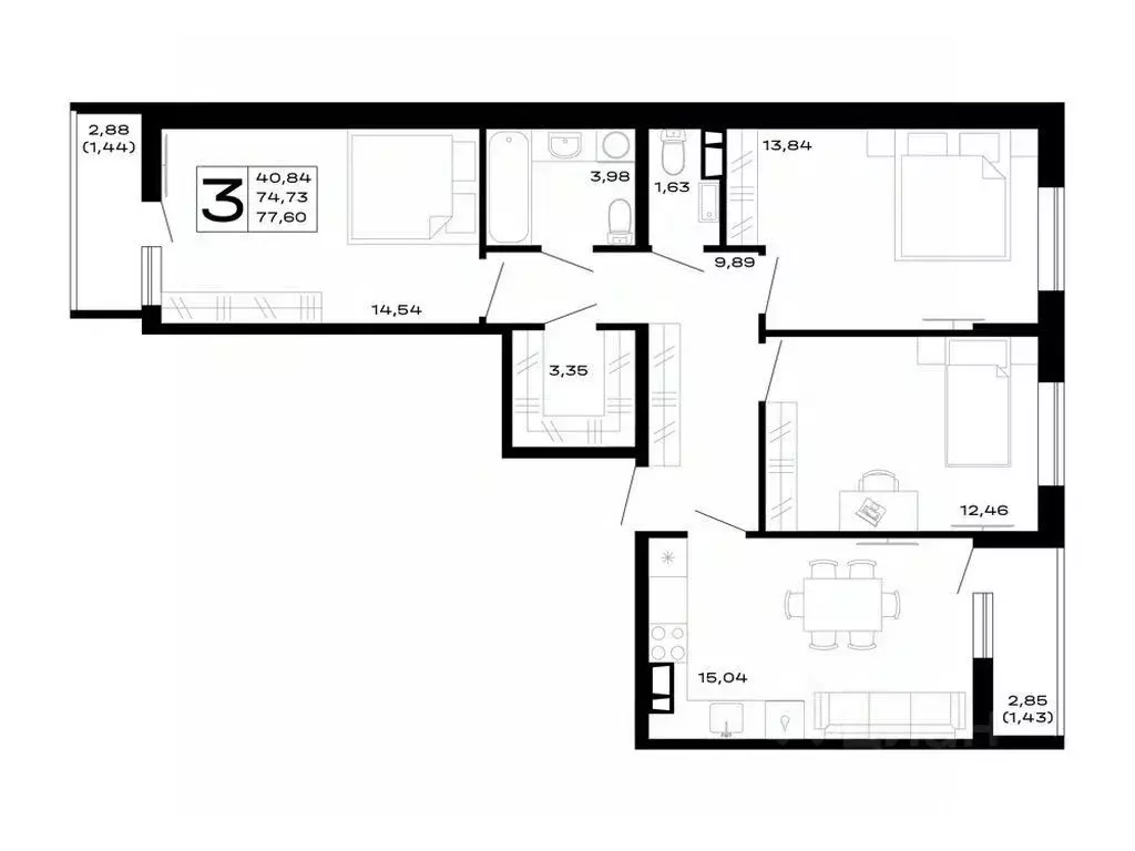 3-к кв. Адыгея, Майкоп Горные Высоты жилой комплекс (77.6 м) - Фото 1