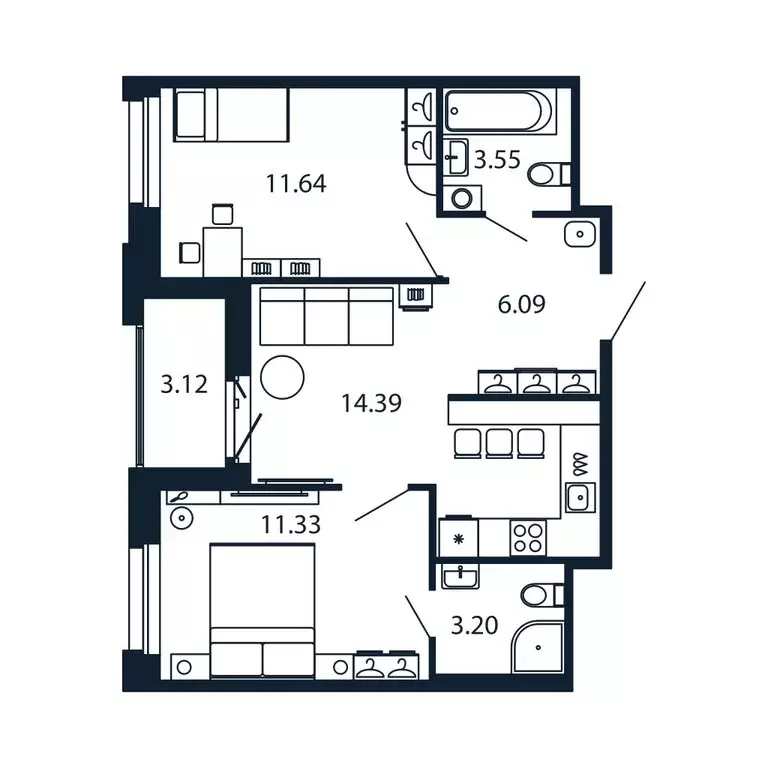 2-комнатная квартира: Новоселье, Центральная улица, 30к1 (49.9 м) - Фото 1