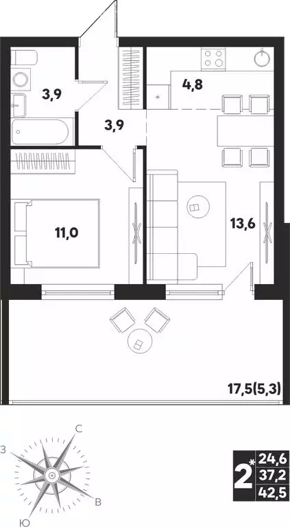 2-комнатная квартира: Кондратово, улица Парфёнова, 5 (42.5 м) - Фото 0