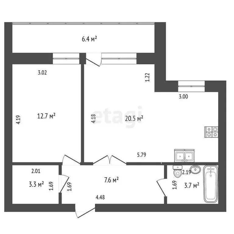 1-комнатная квартира: Тюмень, улица Станислава Карнацевича, 14 (48.5 ... - Фото 0