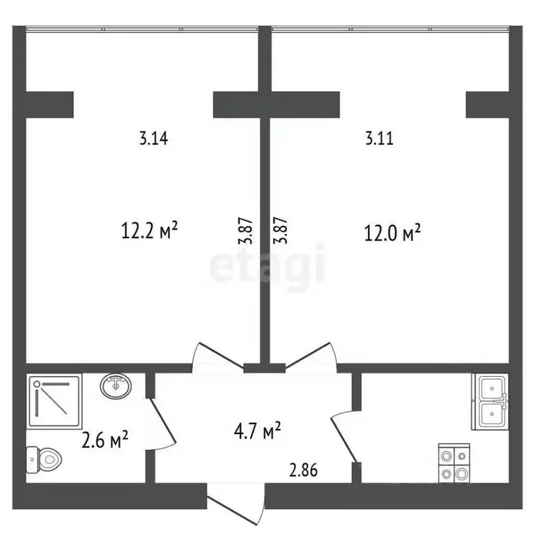 2-к кв. Крым, Сакский район, Новофедоровка пгт ул. Марченко (35.8 м) - Фото 2