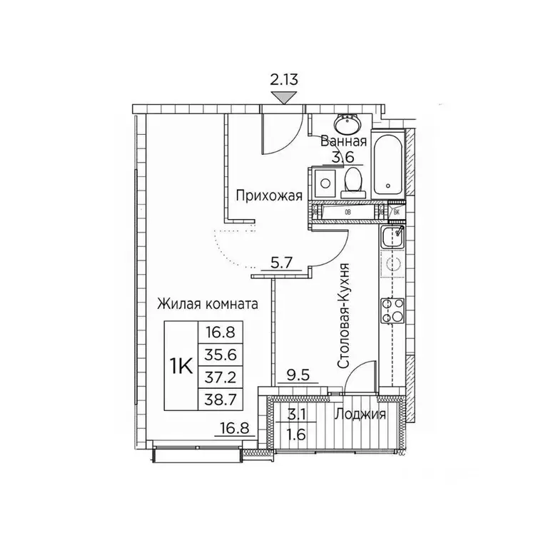 1-к кв. Приморский край, Владивосток ул. Расула Гамзатова, 7к2 (38.7 ... - Фото 1