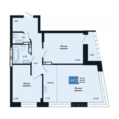 3-к кв. Новосибирская область, Новосибирск ул. Титова, 48 (68.29 м) - Фото 0