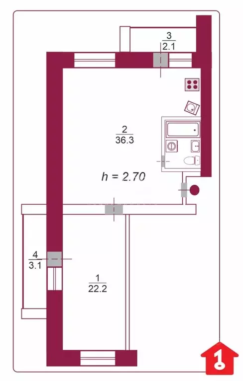 3-к кв. Омская область, Омск ул. Перелета, 29 (65.9 м) - Фото 2