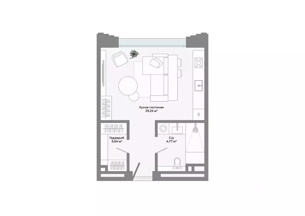 Студия Москва Ленинский просп., 2 (32.9 м) - Фото 1