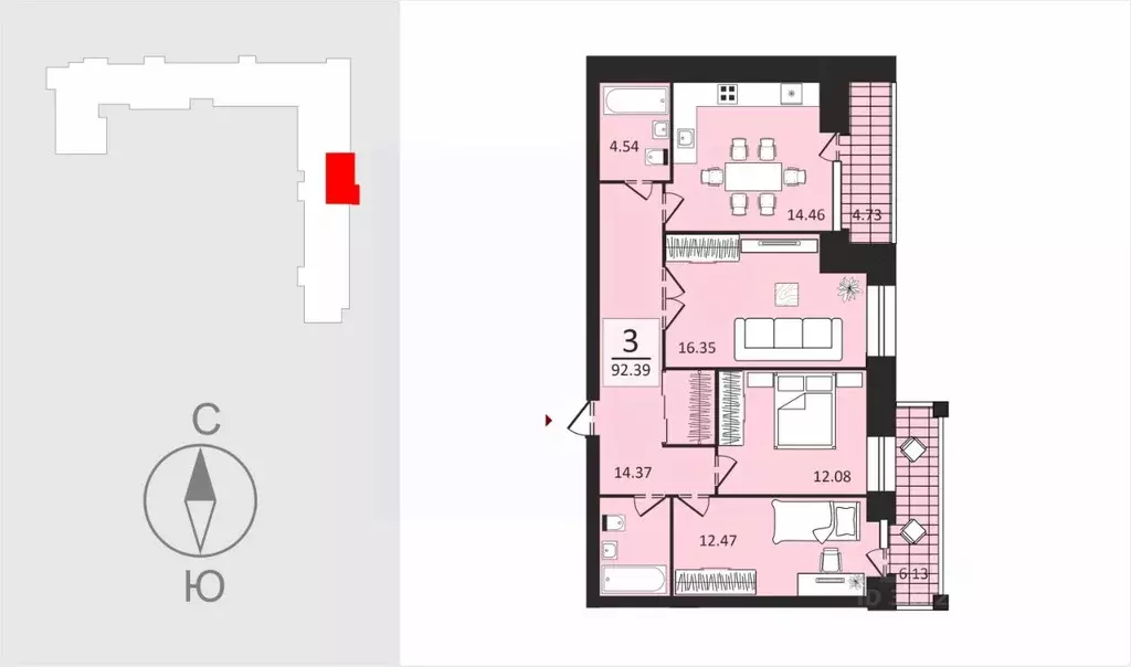 3-к кв. Владимирская область, Владимир Коммунар мкр, Центральная ул., ... - Фото 2