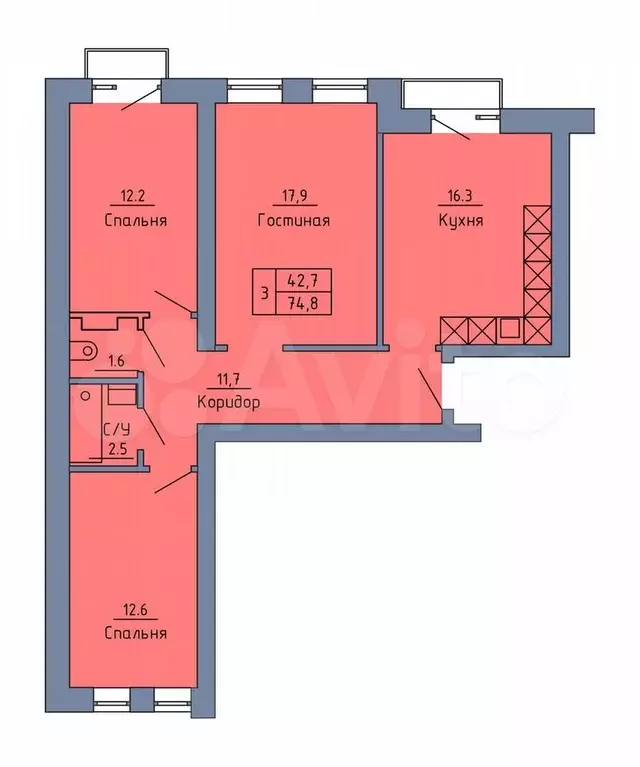 3-к. квартира, 75 м, 2/4 эт. - Фото 0