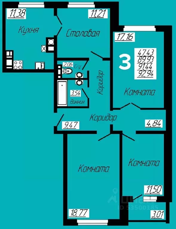 3-к кв. Смоленская область, Смоленск ул. Седова, 8Б (92.55 м) - Фото 0