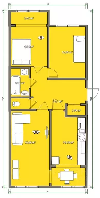 3-к кв. Астраханская область, Астрахань ул. Сун Ят-Сена, 61к2 (66.3 м) - Фото 2