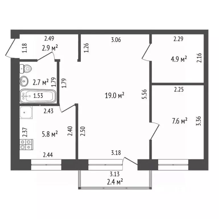 2-к кв. Тамбовская область, Тамбов ул. имени Сергея Лазо, 34 (42.9 м) - Фото 2