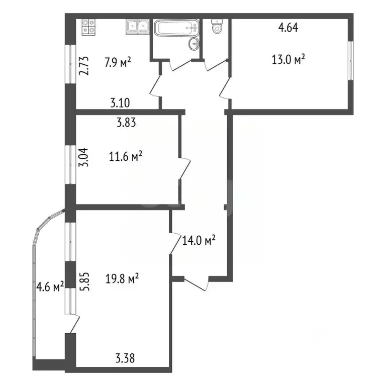 3-к кв. Санкт-Петербург Индустриальный просп., 27 (69.9 м) - Фото 2