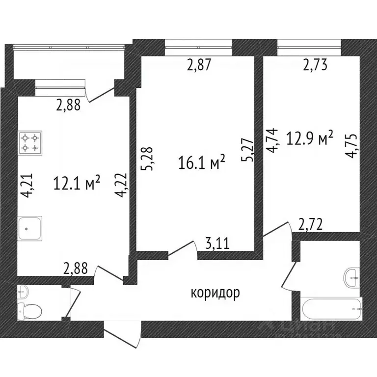 2-к кв. Белгородская область, Белгород Парковая ул., 5 (56.9 м) - Фото 2
