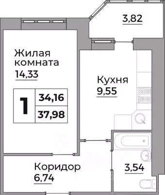 1-к кв. Калужская область, Калуга ул. Первых Коммунаров, 18 (34.16 м) - Фото 0