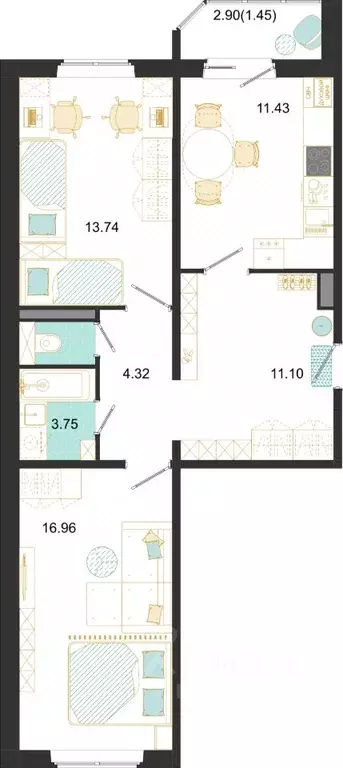 2-к кв. Московская область, Домодедово ул. Текстильщиков, 45 (61.76 м) - Фото 1