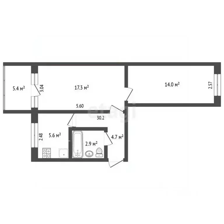 2-к кв. Крым, Ялта ул. Грибоедова, 2 (46.0 м) - Фото 2