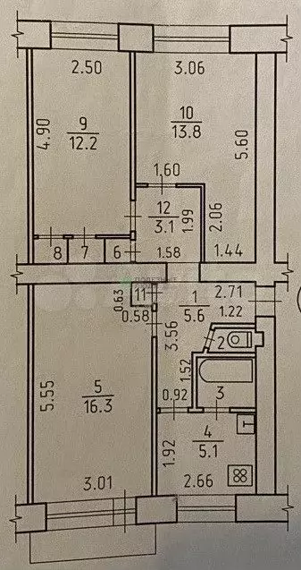 3-к. квартира, 61,5 м, 3/5 эт. - Фото 0