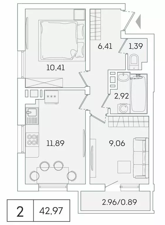 2-комнатная квартира: Мурино, Графская улица, 6к1 (42.3 м) - Фото 1