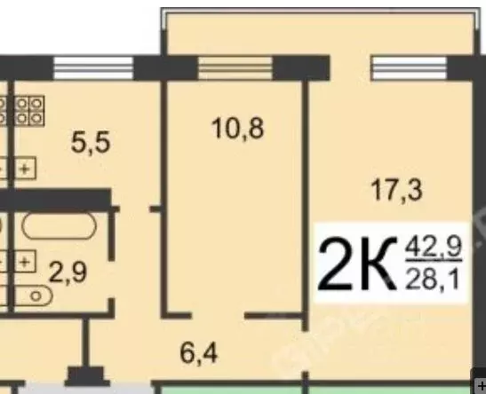 2-к кв. Нижегородская область, Нижний Новгород просп. Ленина, 41 (42.9 ... - Фото 2