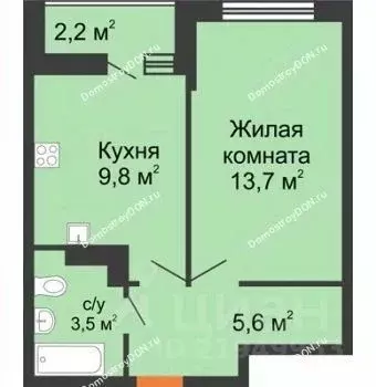 1-к кв. Ростовская область, Ростов-на-Дону ул. Нансена, 83с1 (32.9 м) - Фото 1