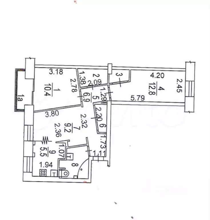 3-к. квартира, 57,7 м, 4/8 эт. - Фото 0