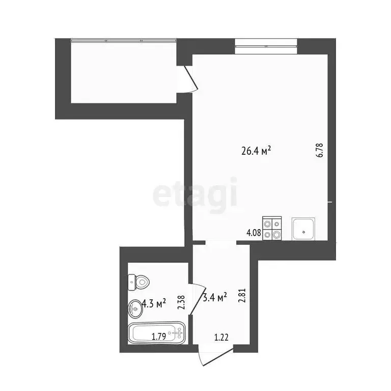 Квартира-студия: Тюмень, Таврическая улица, 9к4 (34.4 м) - Фото 1