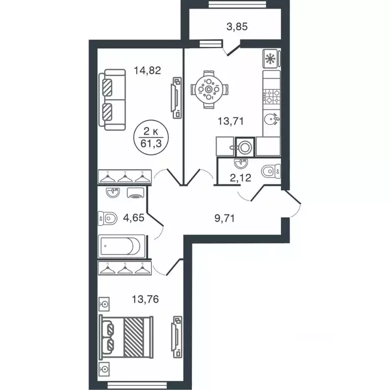 2-к кв. Тверская область, Тверь Бурашевское ш., 60 (61.3 м) - Фото 1