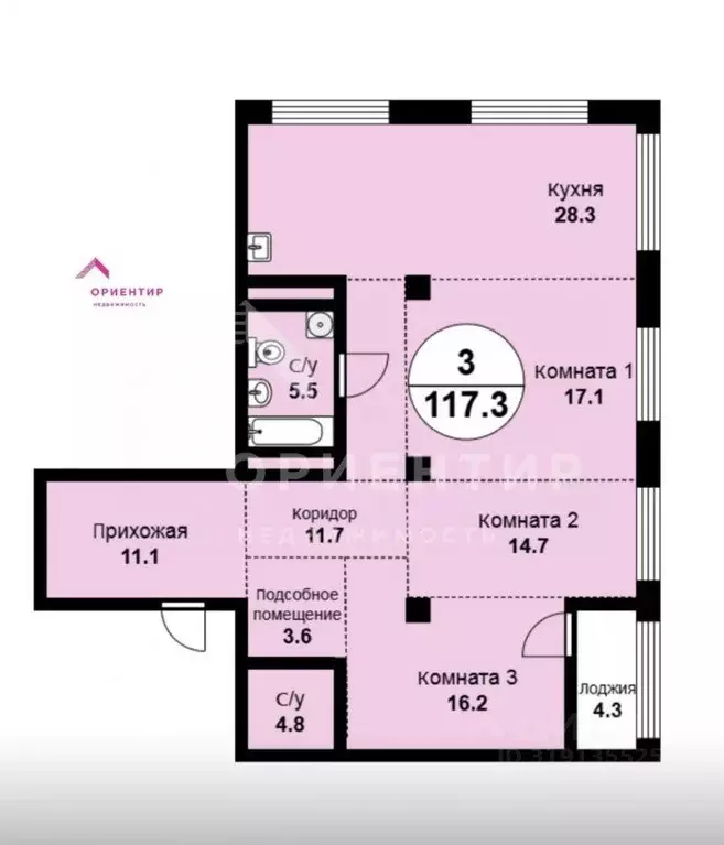Квартира, 3 комнаты, 117 м - Фото 0