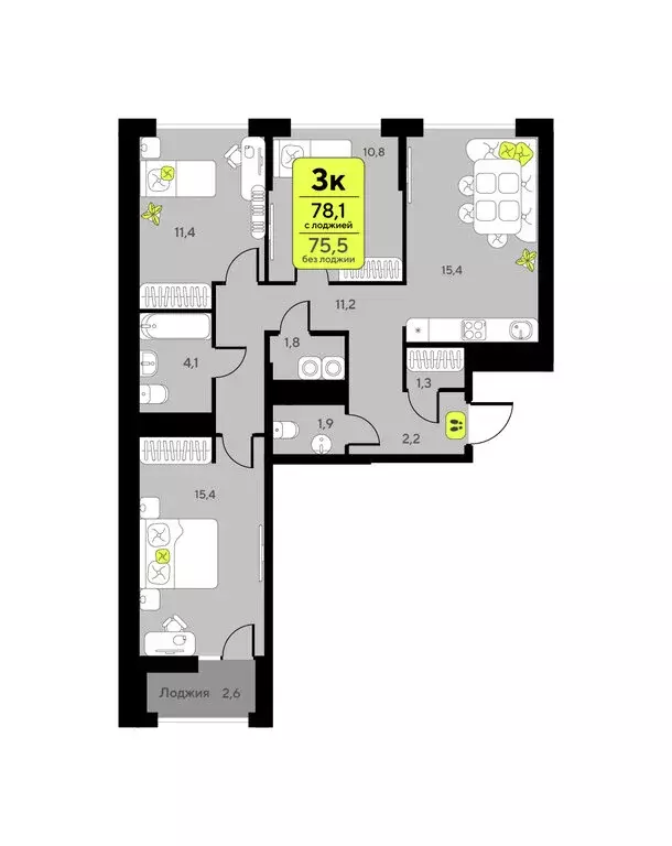 3-комнатная квартира: Тюмень, улица Первооткрывателей, 11 (78.1 м) - Фото 1