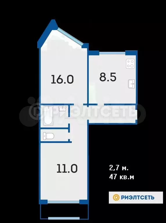 2-к. квартира, 47 м, 7/9 эт. - Фото 0