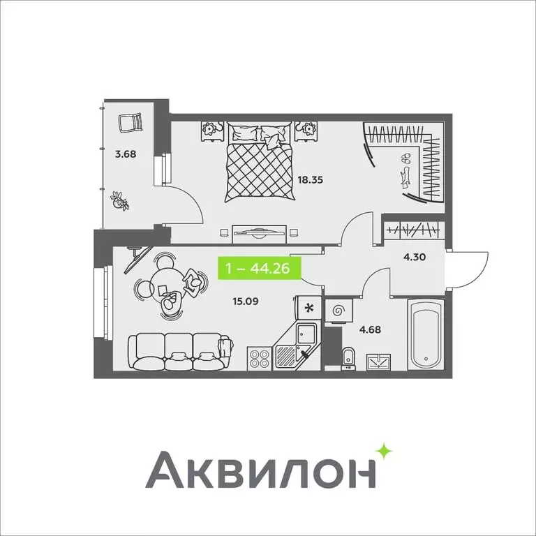 1-комнатная квартира: Архангельск, улица Валявкина (44.26 м) - Фото 0