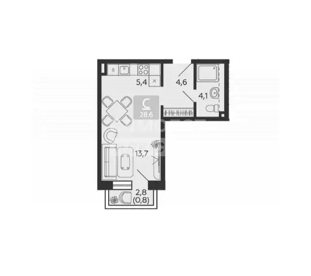 Квартира-студия: Москва, набережная Марка Шагала, 11к2 (28.6 м) - Фото 1