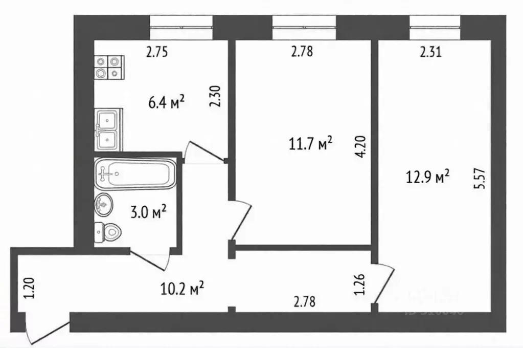 2-к кв. Московская область, Жуковский ул. Фрунзе, 19 (44.2 м) - Фото 2