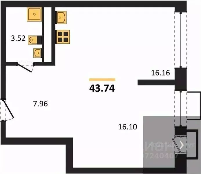 1-к кв. Воронежская область, Воронеж наб. Чуева, 7 (43.74 м) - Фото 0