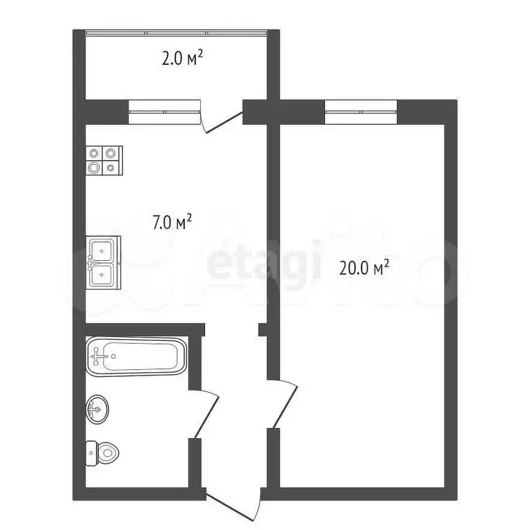 1-к. квартира, 27,2 м, 7/9 эт. - Фото 0